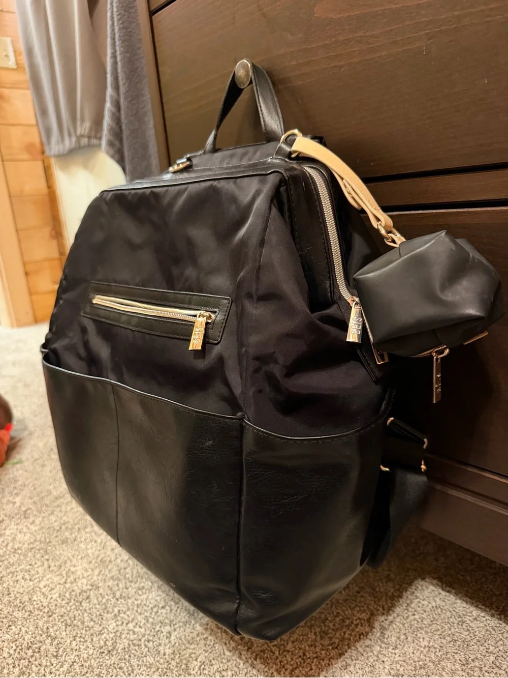 BEIS Black Baby Bag Backpack with Front Zip Pocket